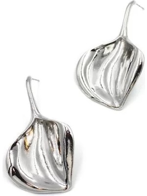 Metal Yaprak Küpe - Gümüş