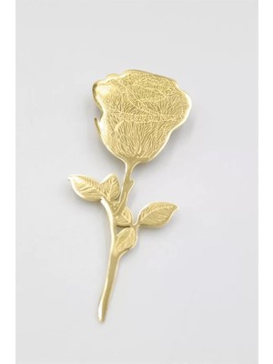 Çelik Gül Broş - Altın