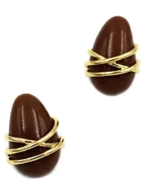 Çizgili Damla Küpe - Kahverengi