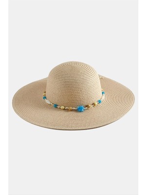 DS LLC Boncuklu Hasır Şapka DLLSRSBJ34