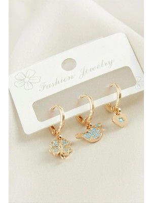 DS LLC 3 Adet Yonca Zirkon Taşlı Küpe DLLSRSBJ34