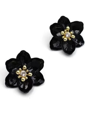 Lotus Çiçek Küpe - Siyah