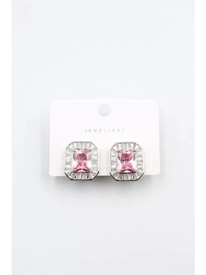 Kare Taşlı Küpe - Pembe