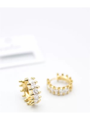 Taşlı Halka Küpe - Altın