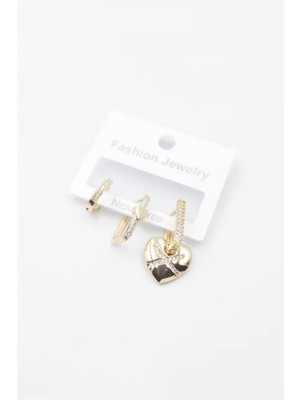 3'lü Kalp Küpe - Altın