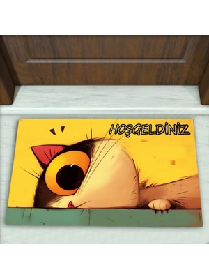 Colorix Carpet Kedi Desenli Dekoratif Kapı Önü Paspası No: 2253