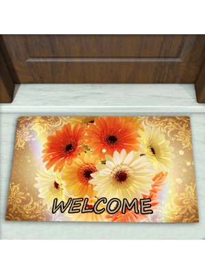 Colorix Carpet Çiçek Desenli Dekoratif Kapı Önü Paspası No: 2684
