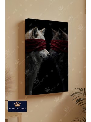 Tablo Royale Gözleri Kapalı Birbirine Bakan 2 Kurt Bozkurt Görsel Kanvas Tablo - Salon Tablo