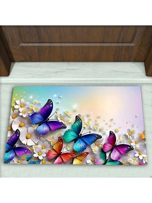 Colorix Carpet Kelebek Desenli Dekoratif Kapı Önü Paspası No: 2104