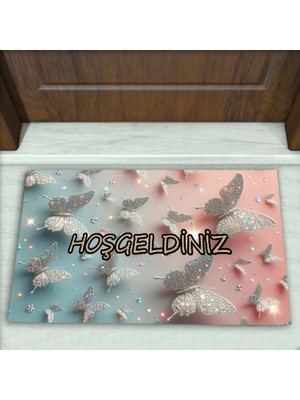Colorix Carpet Kelebek Desenli Dekoratif Kapı Önü Paspası No: 2176