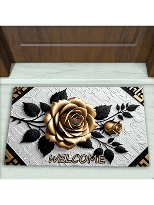 Colorix Carpet Gül Desenli Dekoratif Kapı Önü Paspası No: 2465