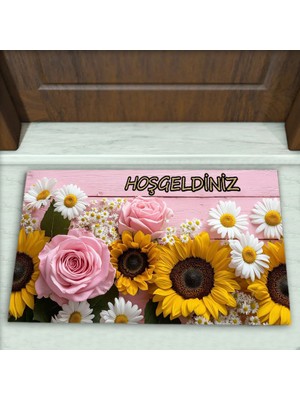 Colorix Carpet Çiçek Desenli Dekoratif Kapı Önü Paspası No: 2828