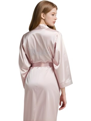 Beruflic Pudra Saten Bride Sabahlık Zarif Kadın Ev Giyim
