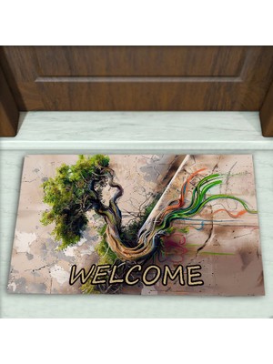Colorix Carpet Ağaç Desenli Dekoratif Kapı Önü Paspası No: 2527