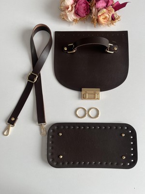 ZG Hobi Aksesuar Örgü Çantalar Için Suni Deriden Kapak ,taban ve Askı Seti Koyu Kahve Renk