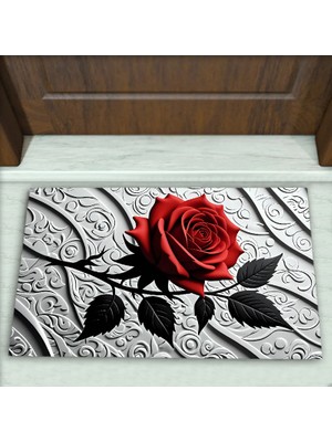 Colorix Carpet Gül Desenli Dekoratif Kapı Önü Paspası No: 2639