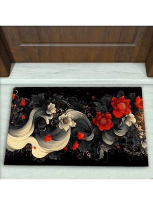 Colorix Carpet Çiçek Desenli Dekoratif Kapı Önü Paspası No: 2662