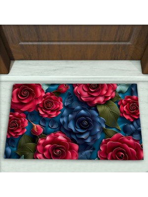 Colorix Carpet Gül Desenli Dekoratif Kapı Önü Paspası No: 2069