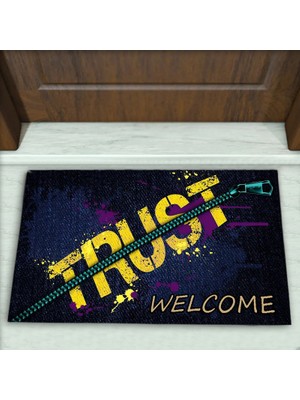 Colorix Carpet Yazı Desenli Dekoratif Kapı Önü Paspası No: 2705