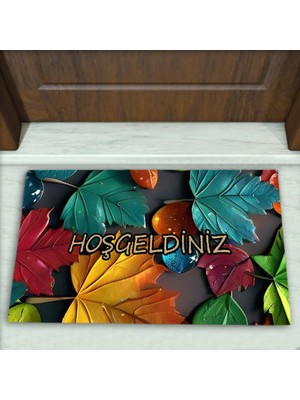 Colorix Carpet Yaprak Desenli Dekoratif Kapı Önü Paspası No: 2129