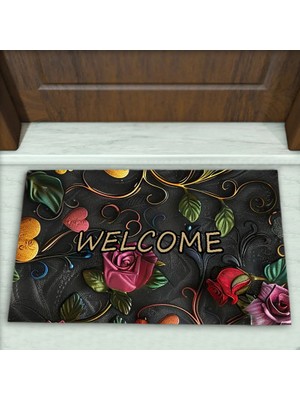 Colorix Carpet Çiçek Desenli Dekoratif Kapı Önü Paspası No: 2144