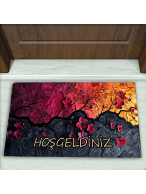 Colorix Carpet Çiçek Desenli Dekoratif Kapı Önü Paspası No: 2805