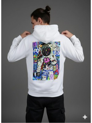 Lenithra Astronot Pop Art Sırt Baskılı Unisex Oversize Hoodie