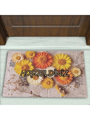 Colorix Carpet Çiçek Desenli Dekoratif Kapı Önü Paspası No: 2369