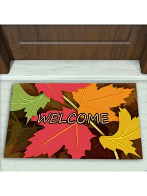 Colorix Carpet Yaprak Desenli Dekoratif Kapı Önü Paspası No: 2040