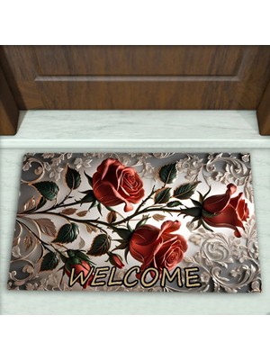 Colorix Carpet Gül Desenli Dekoratif Kapı Önü Paspası No: 2638
