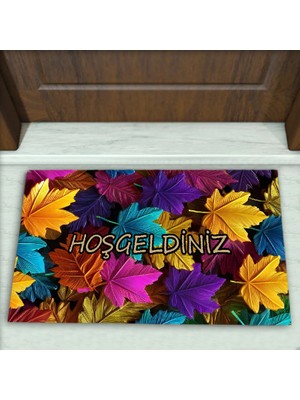 Colorix Carpet Yaprak Desenli Dekoratif Kapı Önü Paspası No: 2141