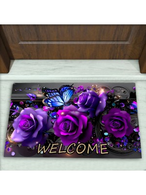 Colorix Carpet Gül Desenli Dekoratif Kapı Önü Paspası No: 2407