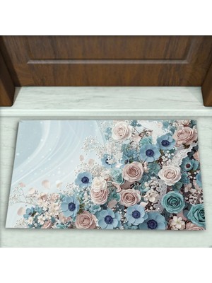 Colorix Carpet Çiçek Desenli Dekoratif Kapı Önü Paspası No: 2457