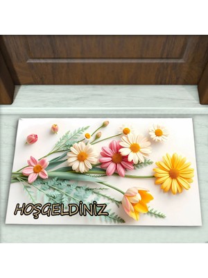Colorix Carpet Çiçek Desenli Dekoratif Kapı Önü Paspası No: 2587