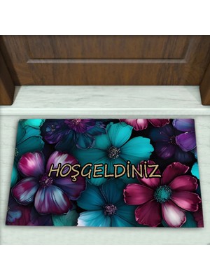 Colorix Carpet Çiçek Desenli Dekoratif Kapı Önü Paspası No: 2127
