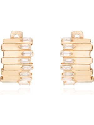 Berk Mücevherat 14 Ayar Altın Baget Taşlı Tasarım Küpe