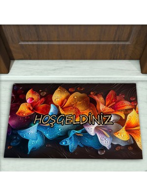 Colorix Carpet Çiçek Desenli Dekoratif Kapı Önü Paspası No: 1873