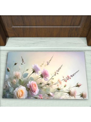 Colorix Carpet Gül Desenli Dekoratif Kapı Önü Paspası No: 2401