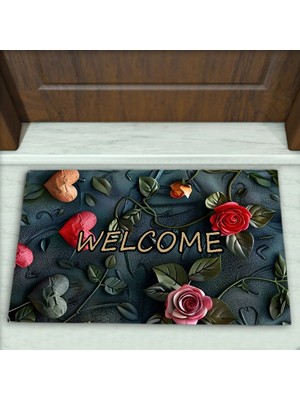 Colorix Carpet Gül Desenli Dekoratif Kapı Önü Paspası No: 2122