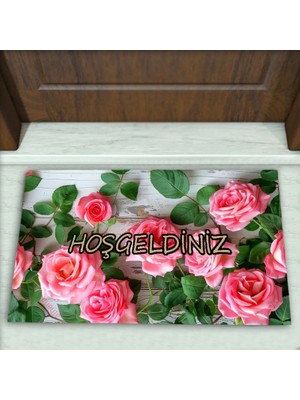 Colorix Carpet Gül Desenli Dekoratif Kapı Önü Paspası No: 2124