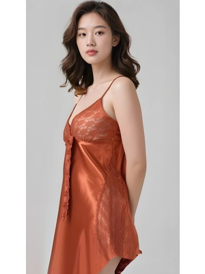 Beruflic Tarçın Saten Gecelik Zarif Kadın Gece Elbisesi