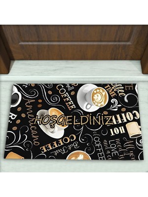 Colorix Carpet Kahve Fincan Desenli Dekoratif Kapı Önü Paspası No: 2150