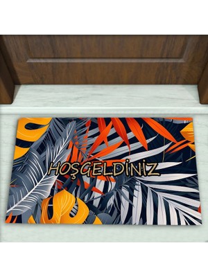 Colorix Carpet Yaprak Desenli Dekoratif Kapı Önü Paspası No: 2221