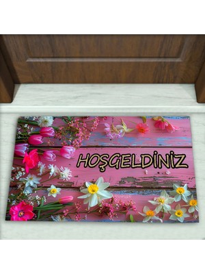 Colorix Carpet Çiçek Parke Desenli Dekoratif Kapı Önü Paspası No: 2541