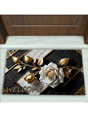 Colorix Carpet Gül Desenli Dekoratif Kapı Önü Paspası No: 2413