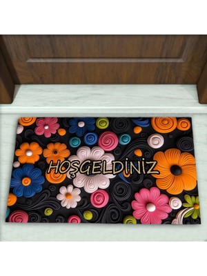 Colorix Carpet Çiçek Desenli Dekoratif Kapı Önü Paspası No: 2704