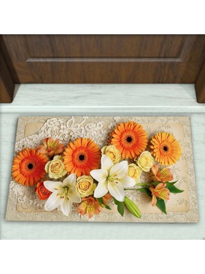 Colorix Carpet Çiçek Desenli Dekoratif Kapı Önü Paspası No: 2730