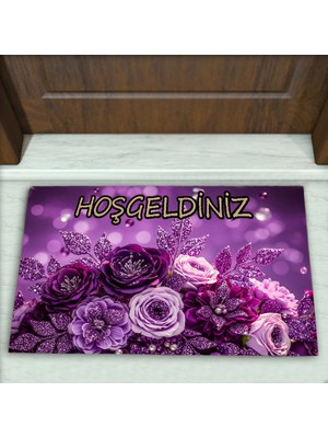 Colorix Carpet Gül Desenli Dekoratif Kapı Önü Paspası No: 2831