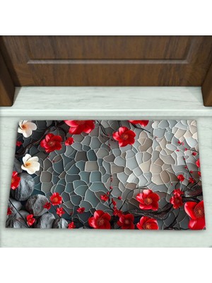 Colorix Carpet Çiçek Desenli Dekoratif Kapı Önü Paspası No: 2158