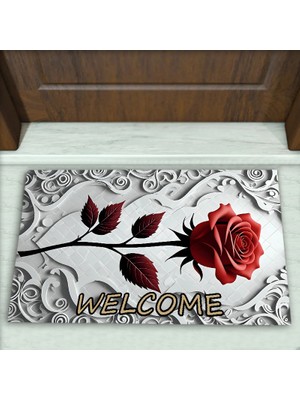 Colorix Carpet Gül Desenli Dekoratif Kapı Önü Paspası No: 2535